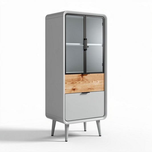 Mobile vetrina in metallo e vetro per cucina o soggiorno – 60 x 40 x 120 cm
